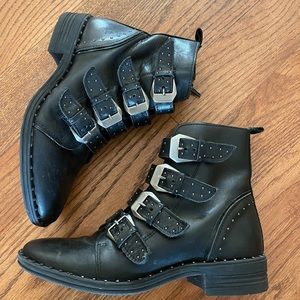 Steve Madden Combat Ankle Boots with Silver Hardware Buckles